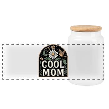 Cool Mom Flowers Vintage Design - Panoramic Cookie Jar with Wooden Lid - white - Front