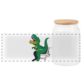 Dinosaure rugissant sur les toilettes - Boîte à biscuits avec couvercle en bois - blanc - Devant