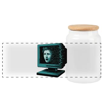 Retro-Computer Schrecken-  Retroglitch KI - Panorama Keksdose mit Holzdeckel - Weiß - Vorne