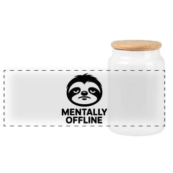 Mentally Offline Sloth - Sarcastic Quote - Panoramic Cookie Jar with Wooden Lid - white - Front