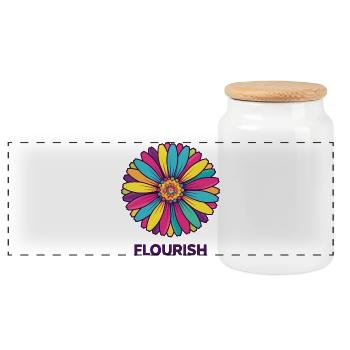 Flourish Bloom Colorflower - Panorama Keksdose mit Holzdeckel - Weiß - Vorne