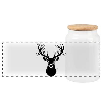 Deer Antlers Forest Silhouette - Panoramic Cookie Jar with Wooden Lid - white - Front