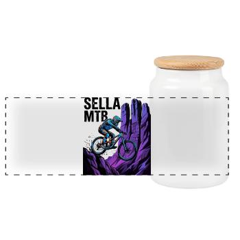 Sellaronda Italy Neon MTB Cliff Ride - Panoramic Cookie Jar with Wooden Lid - white - Front