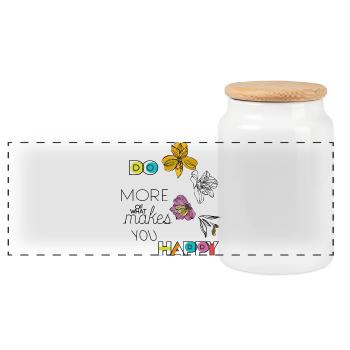 Be Happy  - Panorama Keksdose mit Holzdeckel - Weiß - Vorne