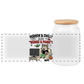 Schrei und Panik beim Horror Chill - Panorama Keksdose mit Holzdeckel - Weiß - Vorne