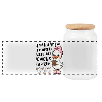 Mom tries to keep her ducks in line - Panoramic Cookie Jar with Wooden Lid - white - Front