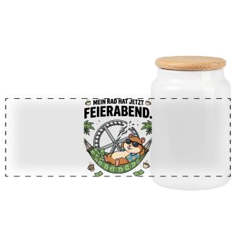 Feierabend Hamster Geld Freiheit Humor - Panorama Keksdose mit Holzdeckel - Weiß - Vorne