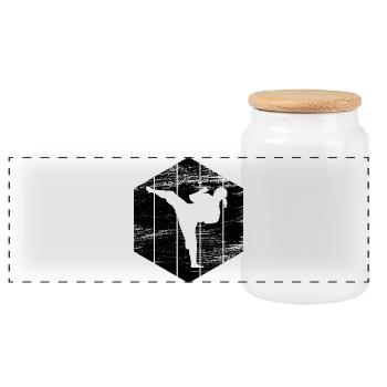 Karateka Mädchen - Panorama Keksdose mit Holzdeckel - Weiß - Vorne