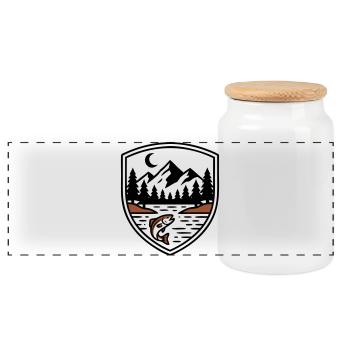 Logo du Bouclier des Poissons de la Forêt des Montagnes - Boîte à biscuits avec couvercle en bois - blanc - Devant