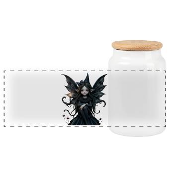 Dark Fairy with Black Wings - Panoramic Cookie Jar with Wooden Lid - white - Front