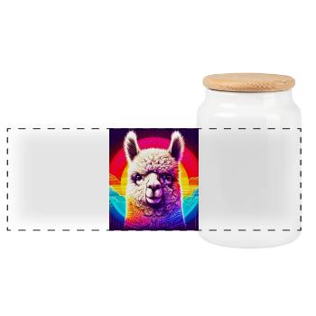 Alpaca - Panoramic Cookie Jar with Wooden Lid - white - Front