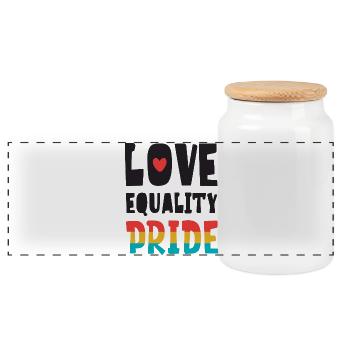 LGBTQ-Pride-Monat – Liebe. Gleichheit. Stolz - Panorama Keksdose mit Holzdeckel - Weiß - Vorne