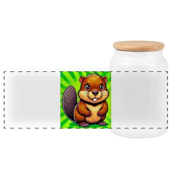 beaver - Panoramic Cookie Jar with Wooden Lid - white - Front