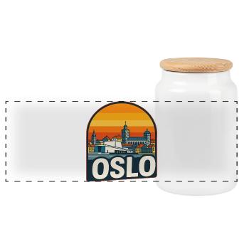 Oslo Norway Skyline Retro Sunset Vintage Design - Panoramic Cookie Jar with Wooden Lid - white - Front