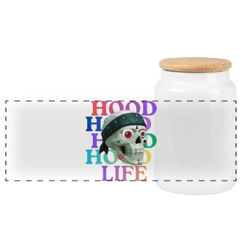 Hood Life Skull T-Shirt design. - Panoramic Cookie Jar with Wooden Lid - white - Front