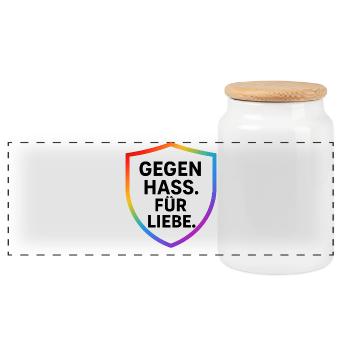 Against Hate for Love Shield - Panoramic Cookie Jar with Wooden Lid - white - Front