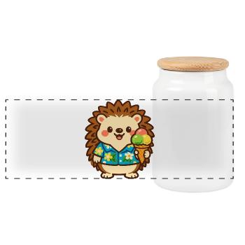 Igel mit Eis im Hawaii-Stil - Panoramic Cookie Jar with Wooden Lid - white - Front