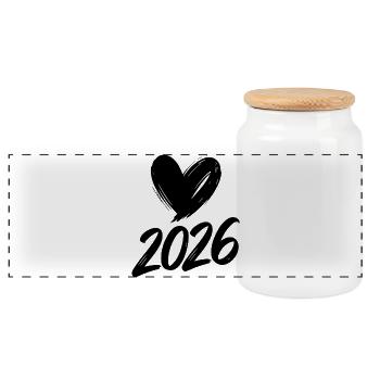 2026 Herz  - Panorama Keksdose mit Holzdeckel - Weiß - Vorne