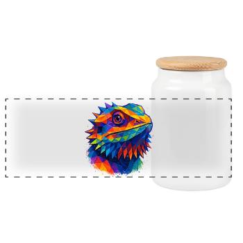 Colorful Geometric Bearded Dragon Portrait - Panoramic Cookie Jar with Wooden Lid - white - Front