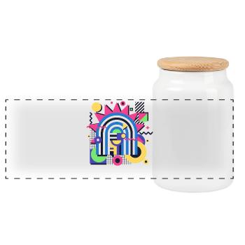 Retro Memphis Graphic Colorful Shapes Design - Panoramic Cookie Jar with Wooden Lid - white - Front
