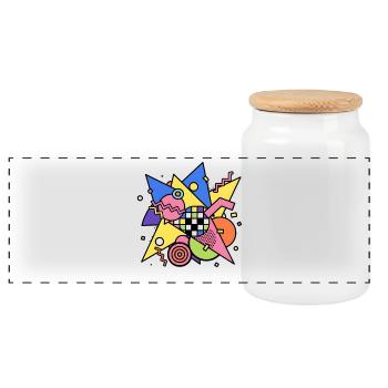 Style des années 90 à motif géométrique abstrait - Boîte à biscuits avec couvercle en bois - blanc - Devant