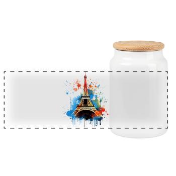 Paris Eiffelturm Skyline Frankreich Splash Bunt - Panorama Keksdose mit Holzdeckel - Weiß - Vorne