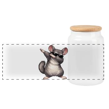 Dabbing Chinchilla - Panorama Keksdose mit Holzdeckel - Weiß - Vorne