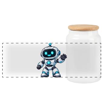 Salutation du Petit Robot Néon - Boîte à biscuits avec couvercle en bois - blanc - Devant