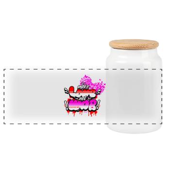 Make Love Not War – Retro Hippie Statement Shirt - Panoramic Cookie Jar with Wooden Lid - white - Front