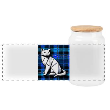 cat - Panoramic Cookie Jar with Wooden Lid - white - Front