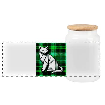 cat - Panoramic Cookie Jar with Wooden Lid - white - Front
