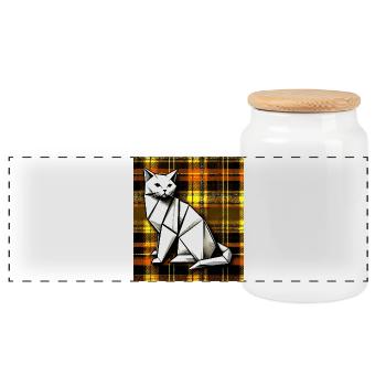 cat - Panoramic Cookie Jar with Wooden Lid - white - Front