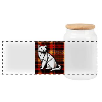cat - Panoramic Cookie Jar with Wooden Lid - white - Front