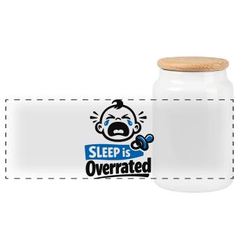 Sleep is Overrated – Lustiges Baby Motiv - Panorama Keksdose mit Holzdeckel - Weiß - Vorne