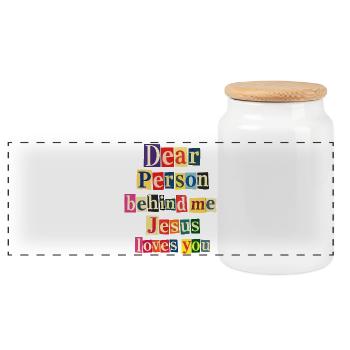 Jesus loves you positive message - Panoramic Cookie Jar with Wooden Lid - white - Front