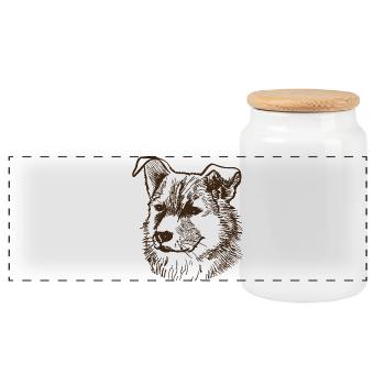Dog - Panoramic Cookie Jar with Wooden Lid - white - Front