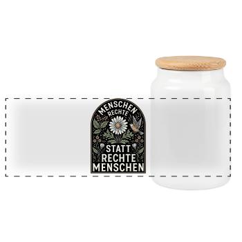 Retro Blumen Design Menschenrechte Spruch - Panorama Keksdose mit Holzdeckel - Weiß - Vorne