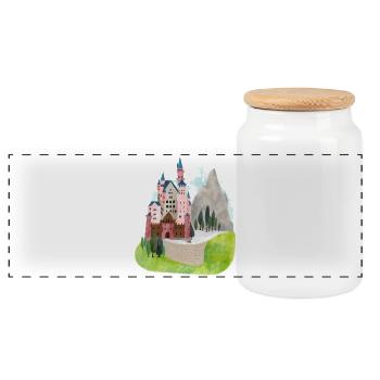 Neuschwanstein Castle vintage picture book Bavaria - Panoramic Cookie Jar with Wooden Lid - white - Front