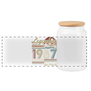 1987 Vintage Birthday Vintage Retro Gift - Panoramic Cookie Jar with Wooden Lid - white - Front
