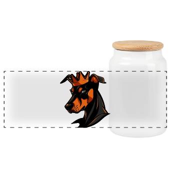 Doberman Dog Crown - Panoramic Cookie Jar with Wooden Lid - white - Front