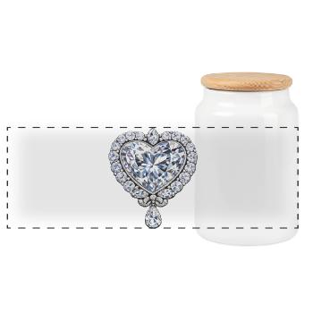 Heart Shape Diamond Jewelry - Panoramic Cookie Jar with Wooden Lid - white - Front