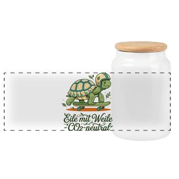 Schildkröte Skateboard Nachhaltig Spruch Design - Panorama Keksdose mit Holzdeckel - Weiß - Vorne
