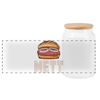 Mett Brötchen Fan METT Frühstück Snack Mettigel - Panorama Keksdose mit Holzdeckel - Weiß - Vorne