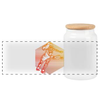 Pickleball players Fans with pickleball players - Panoramic Cookie Jar with Wooden Lid - white - Front
