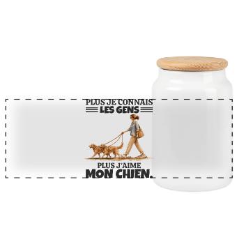 Plus J'aime Mon Chien : Humour Femme et Goldens - Boîte à biscuits avec couvercle en bois - blanc - Devant