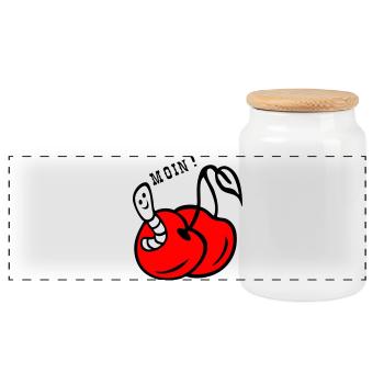 Cherries with worm - Panoramic Cookie Jar with Wooden Lid - white - Front