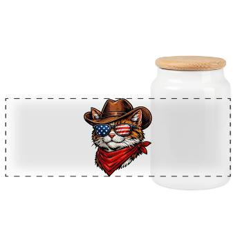 Cat Cowboy USA - Boîte à biscuits avec couvercle en bois - blanc - Devant