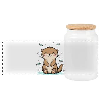 Happy Doodle Otter - Panoramic Cookie Jar with Wooden Lid - white - Front