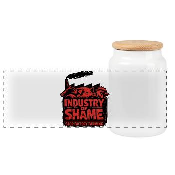 Industry of Shame – Stop Factory Farming - Panoramic Cookie Jar with Wooden Lid - white - Front