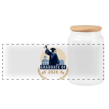 Graduate 2026 with a diploma - Panoramic Cookie Jar with Wooden Lid - white - Front